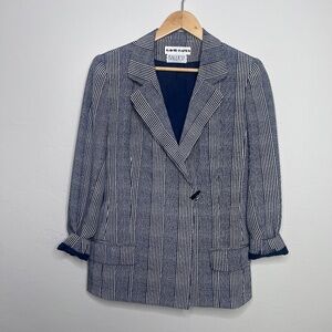 Vintage Silk Blazer Navy blue and White pattern Classic Business Professional